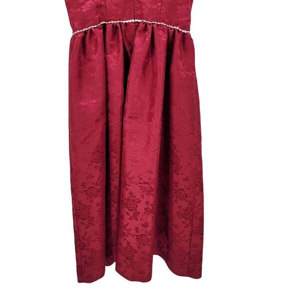 Vtg 80s Handmade Red Floral Jacquard Dress Sz M Fit & Flare Victorian Revival - Picture 8 of 9